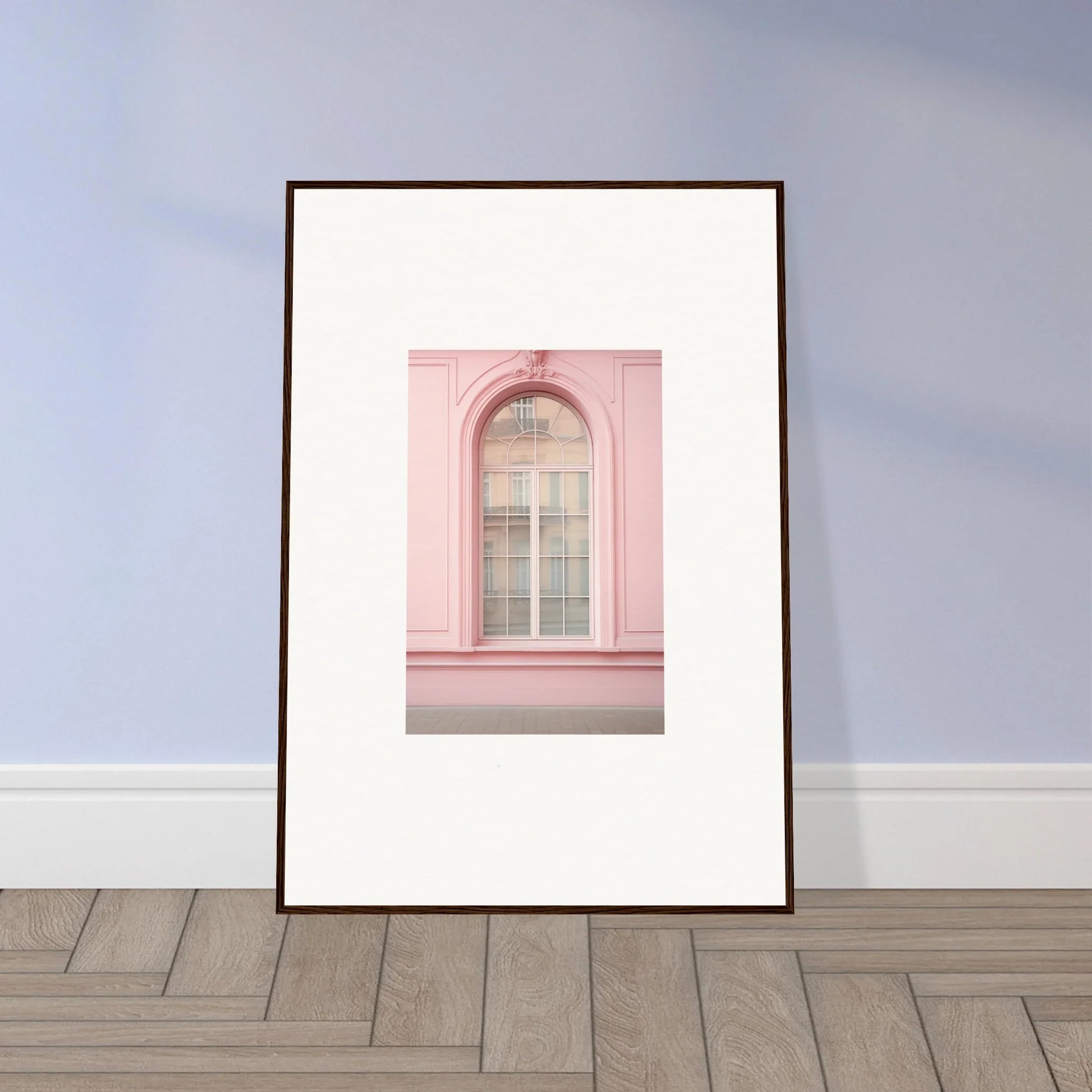 Framed art print of a pink arched window from the Pink Sonata Vibrations collection