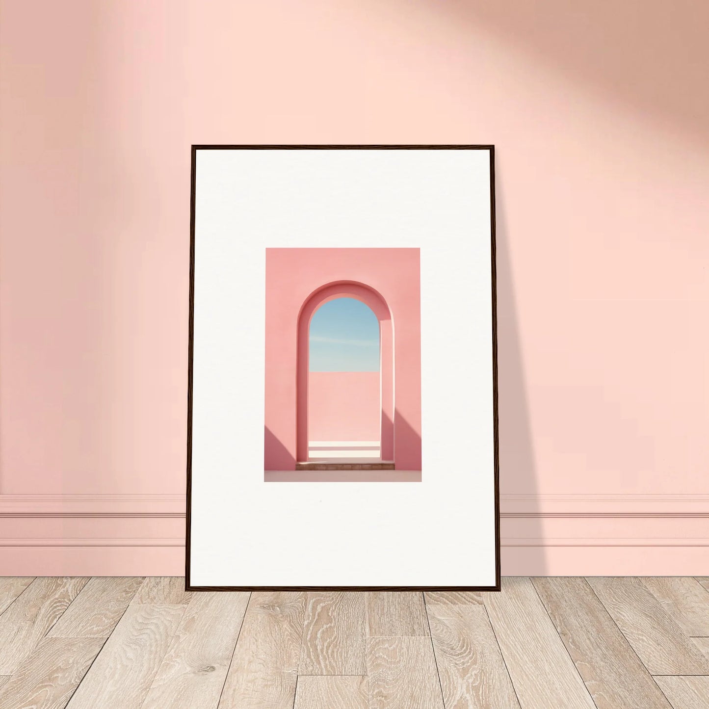 Framed art print of pink archway against blue sky in Echo of Horizons special edition art™