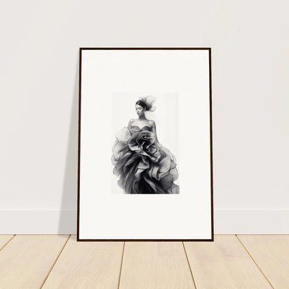 Framed black and white art of a figure in a flowing dress from Ephemeral Orchard Whispers