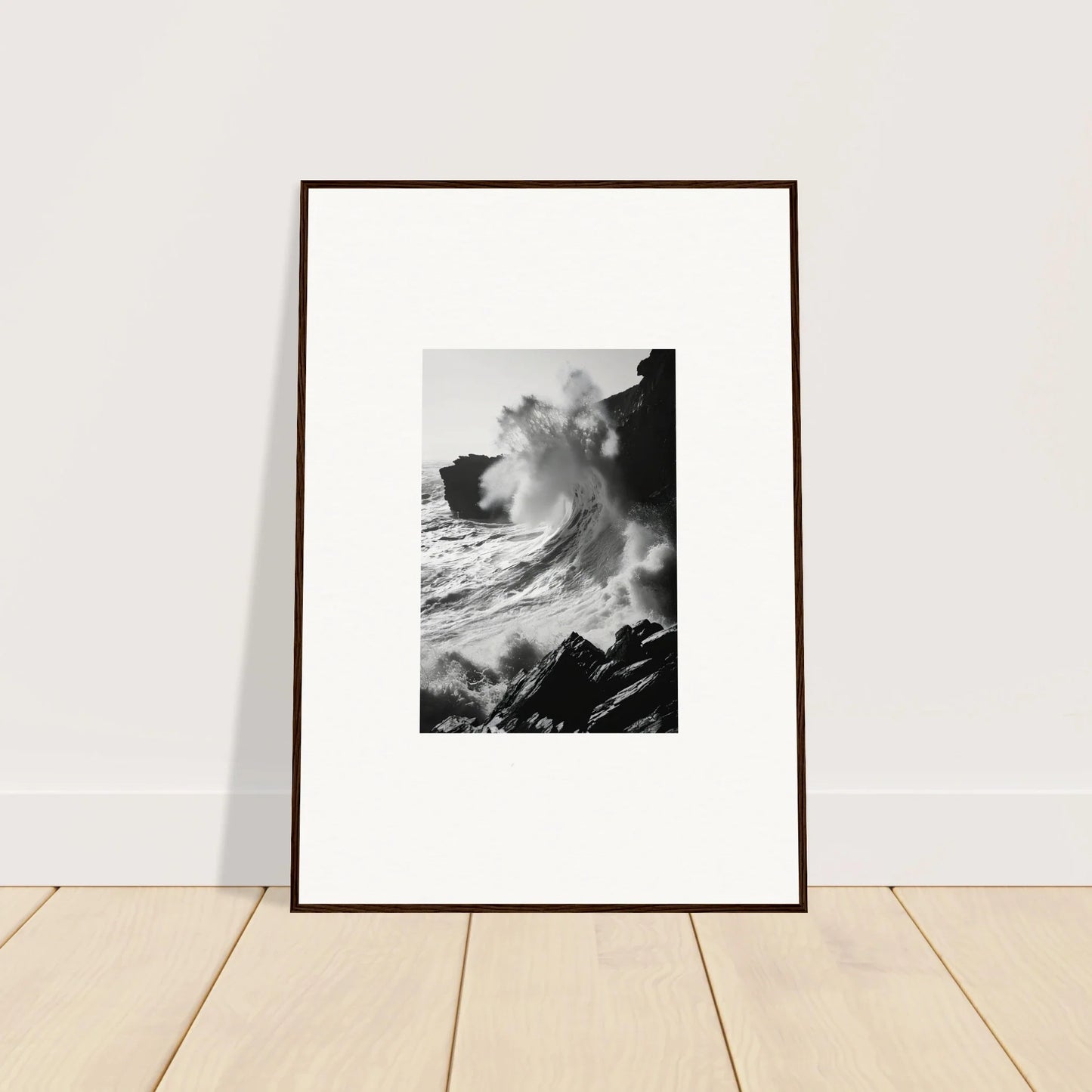 Framed black and white photo of ocean waves for the Incandescent Wave Tribute art