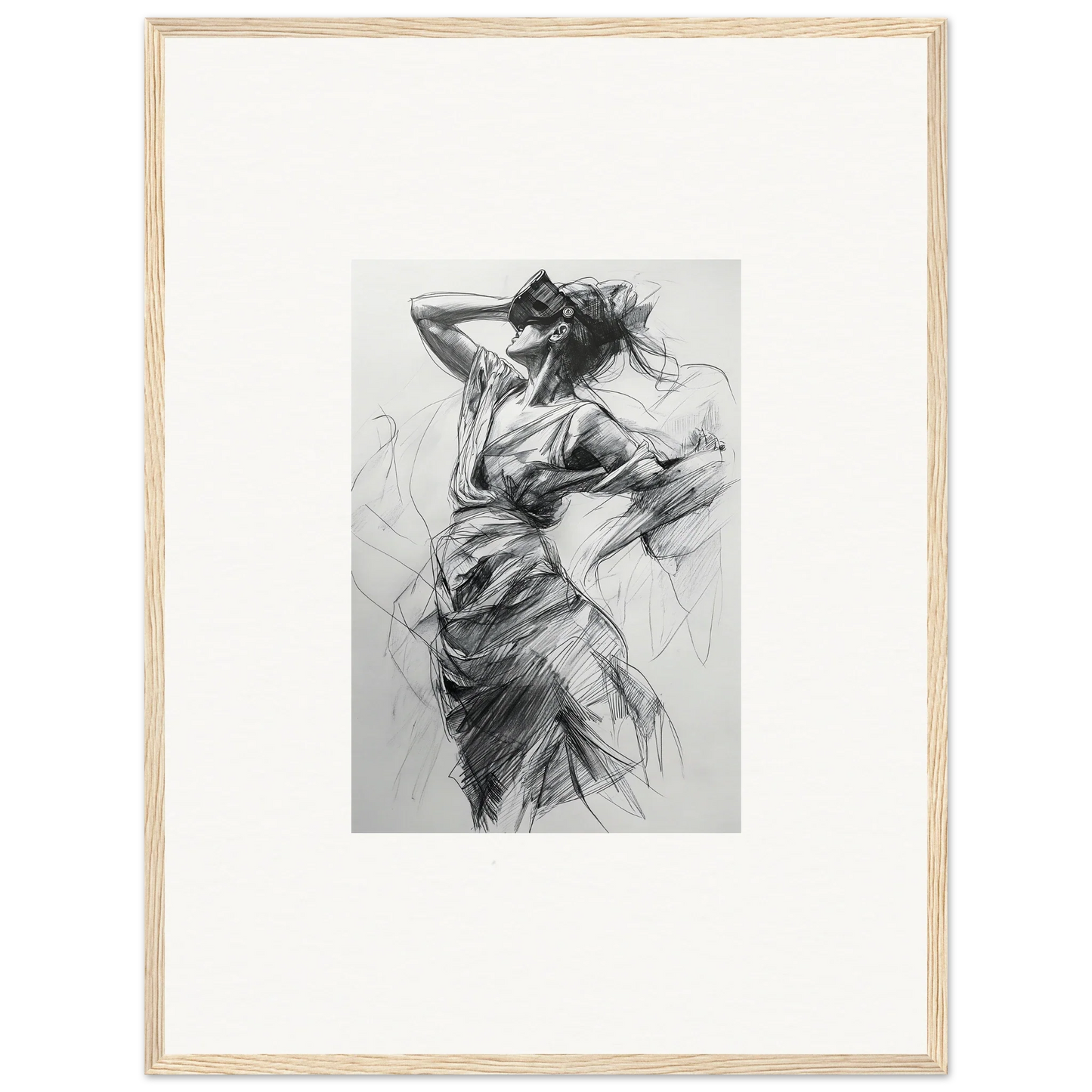 Expressive charcoal dancer sketch in fluid motion on Sketch Mirage Matinee premium framed wall