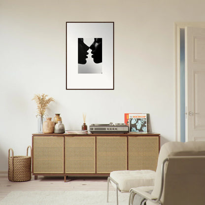 Rattan-fronted wooden credenza with four doors in Narcissus Mirror Haze design