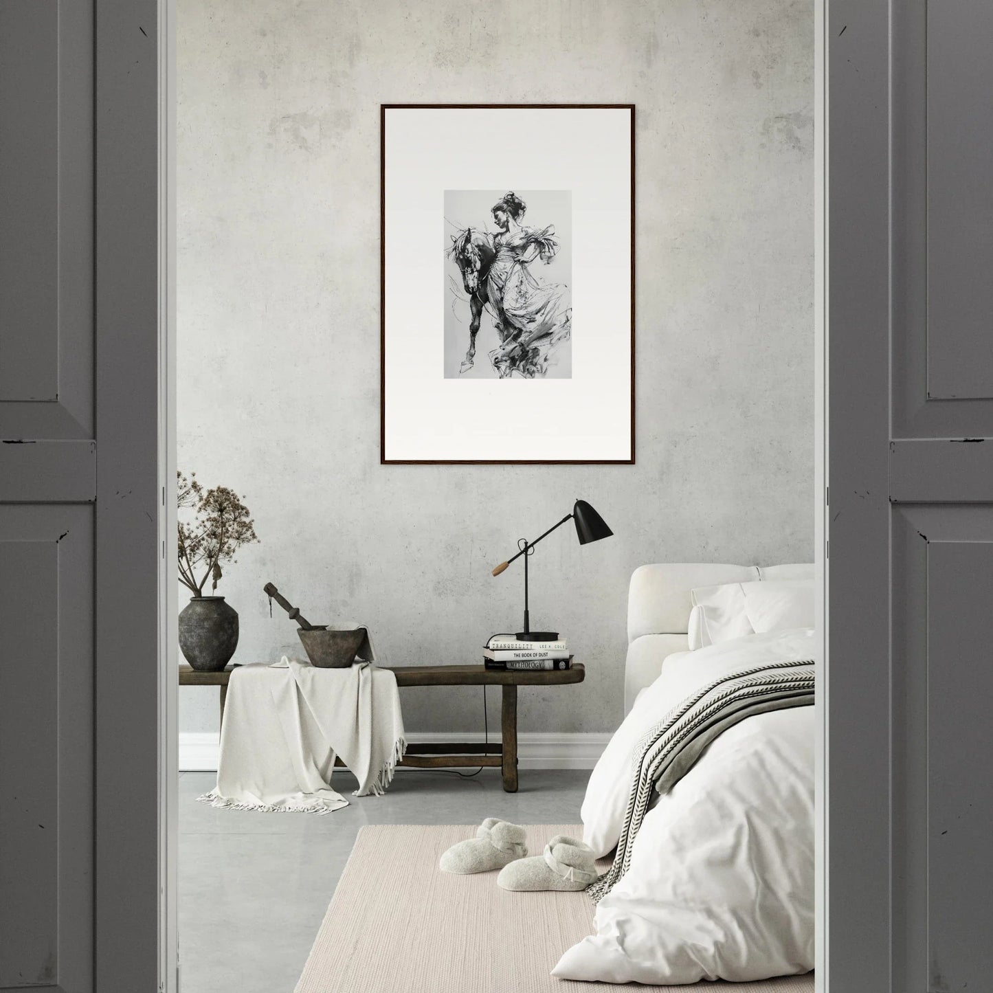 Monochromatic framed wall art named Stardust Morph Whimsy on a light gray wall