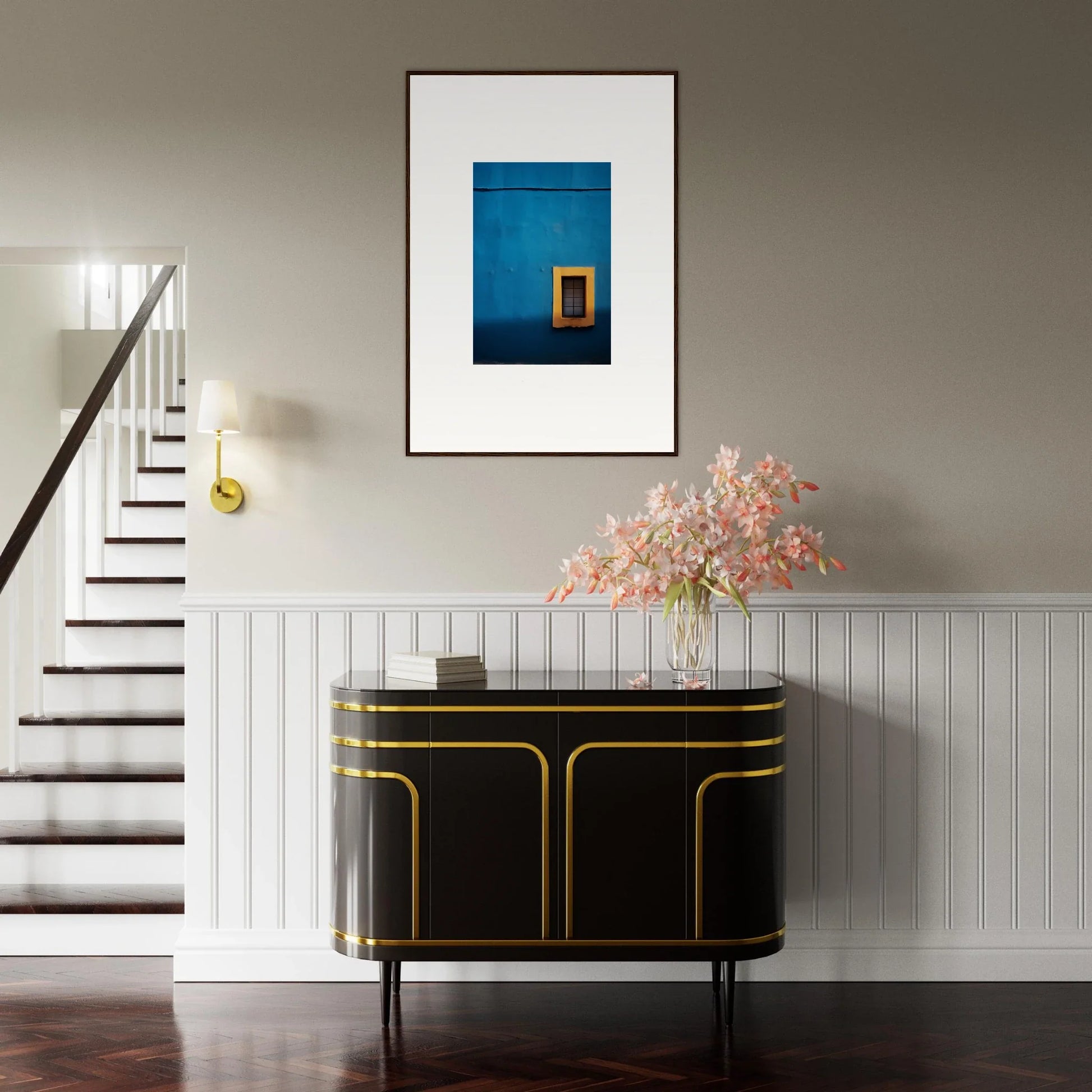 Art Deco black cabinet with gold trim and curves from Hypercolor Dreamscape Longitude