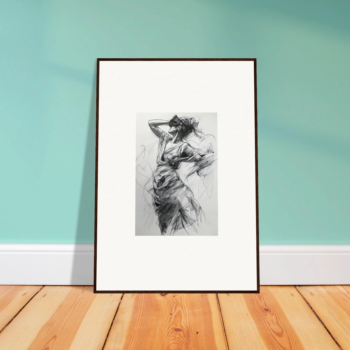 Framed black and white figure sketch from the Sketch Mirage Matinee special edition art™