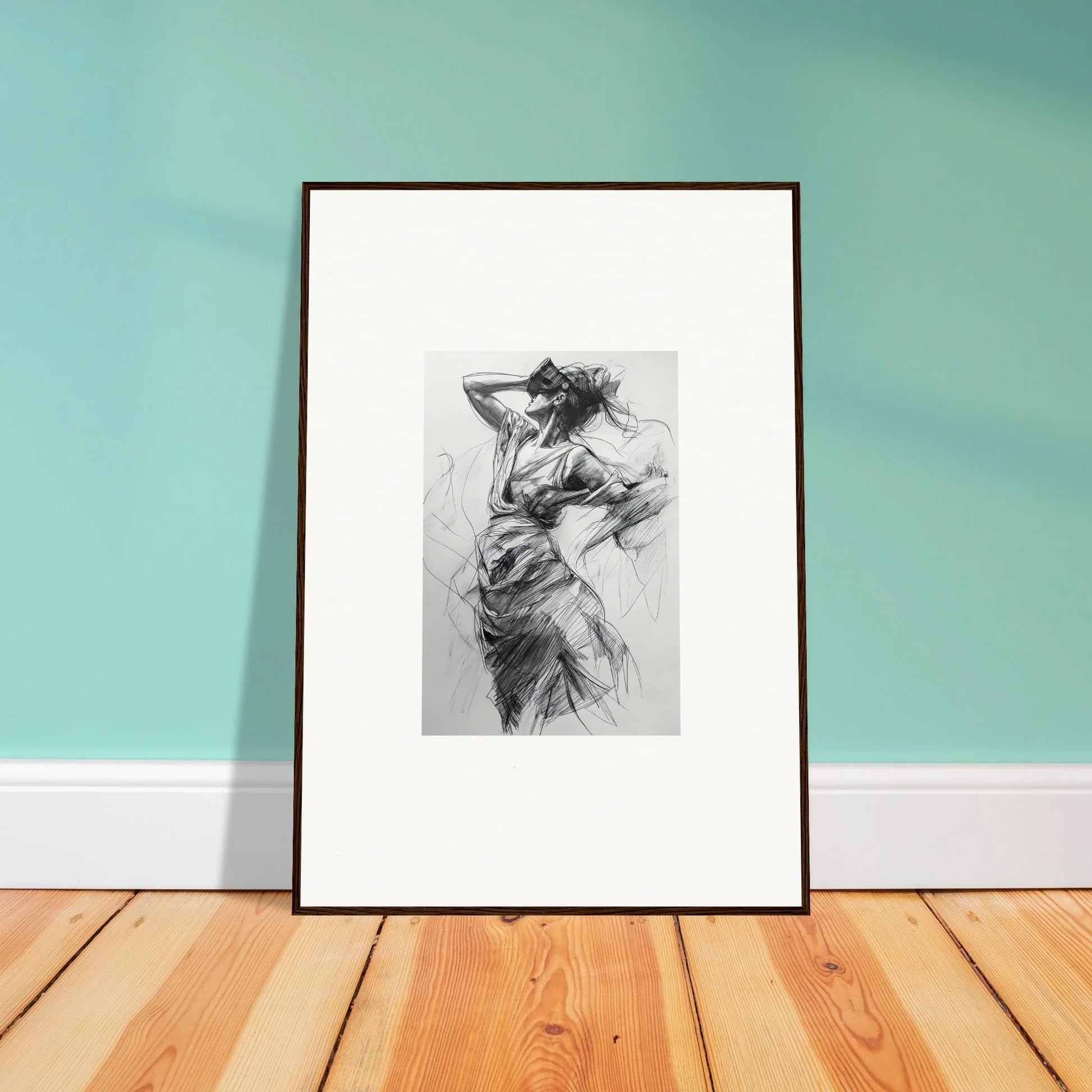 Framed black and white figure sketch from the Sketch Mirage Matinee special edition art™