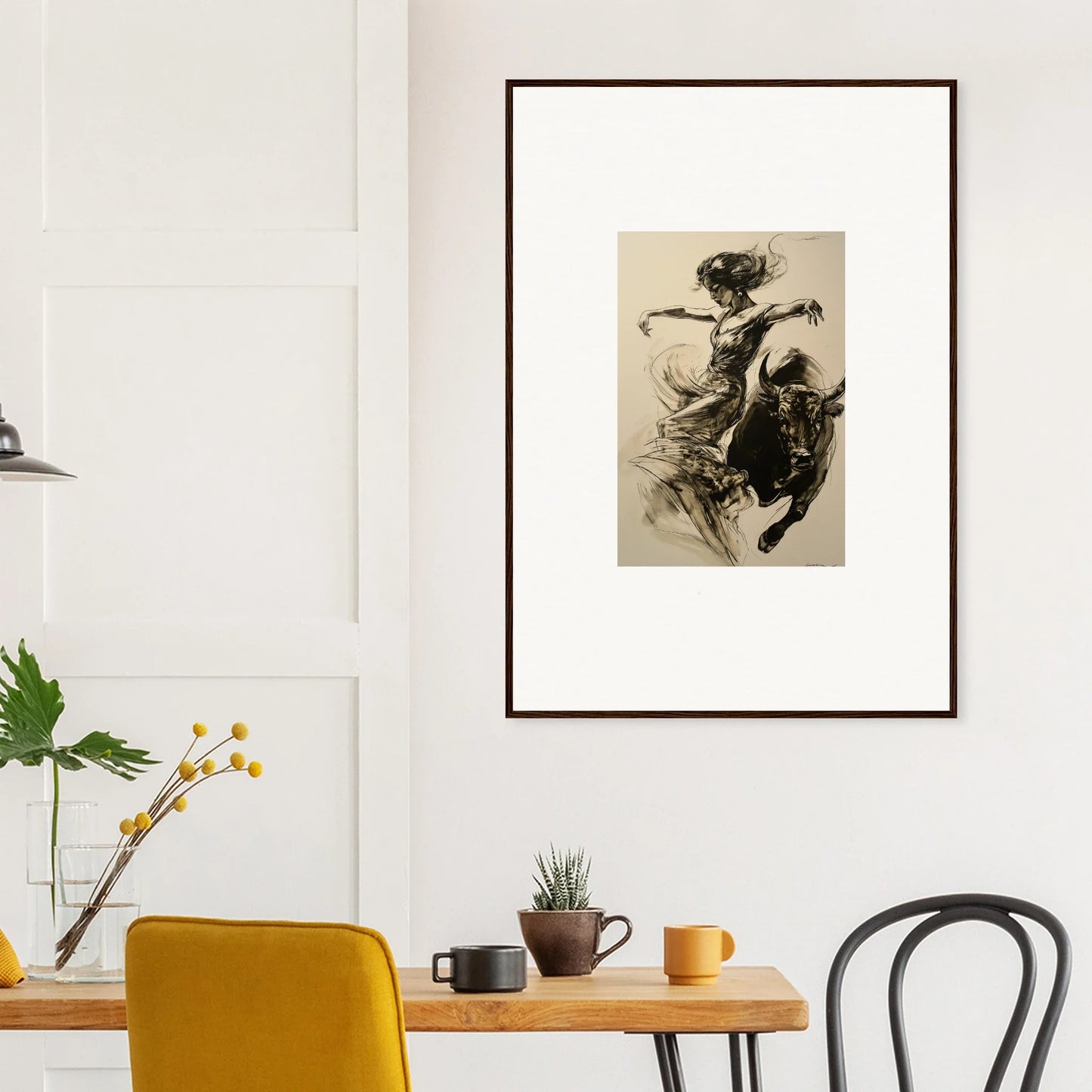 Framed wall art of Resilient Dancer Flame in dynamic black and white motion