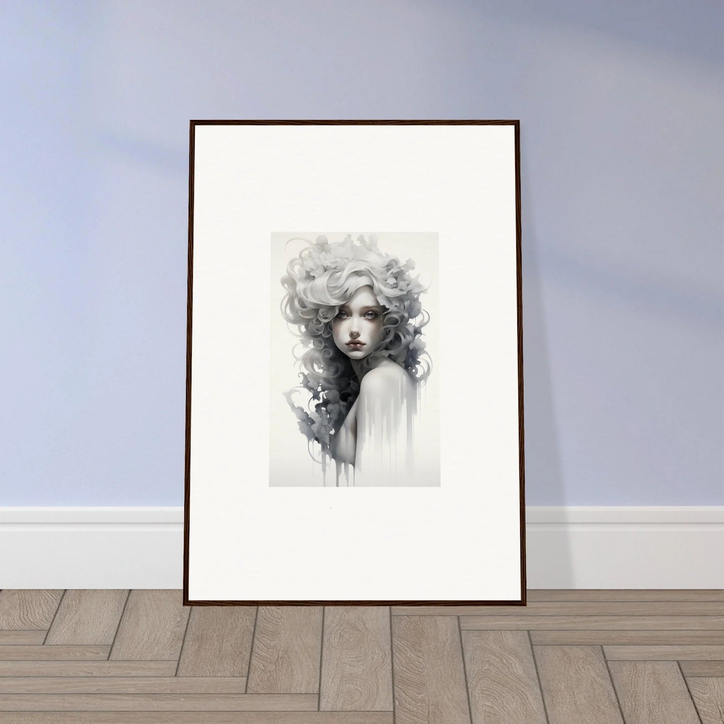 Framed black and white artistic portrait of Visions Veil Morphling in ethereal style