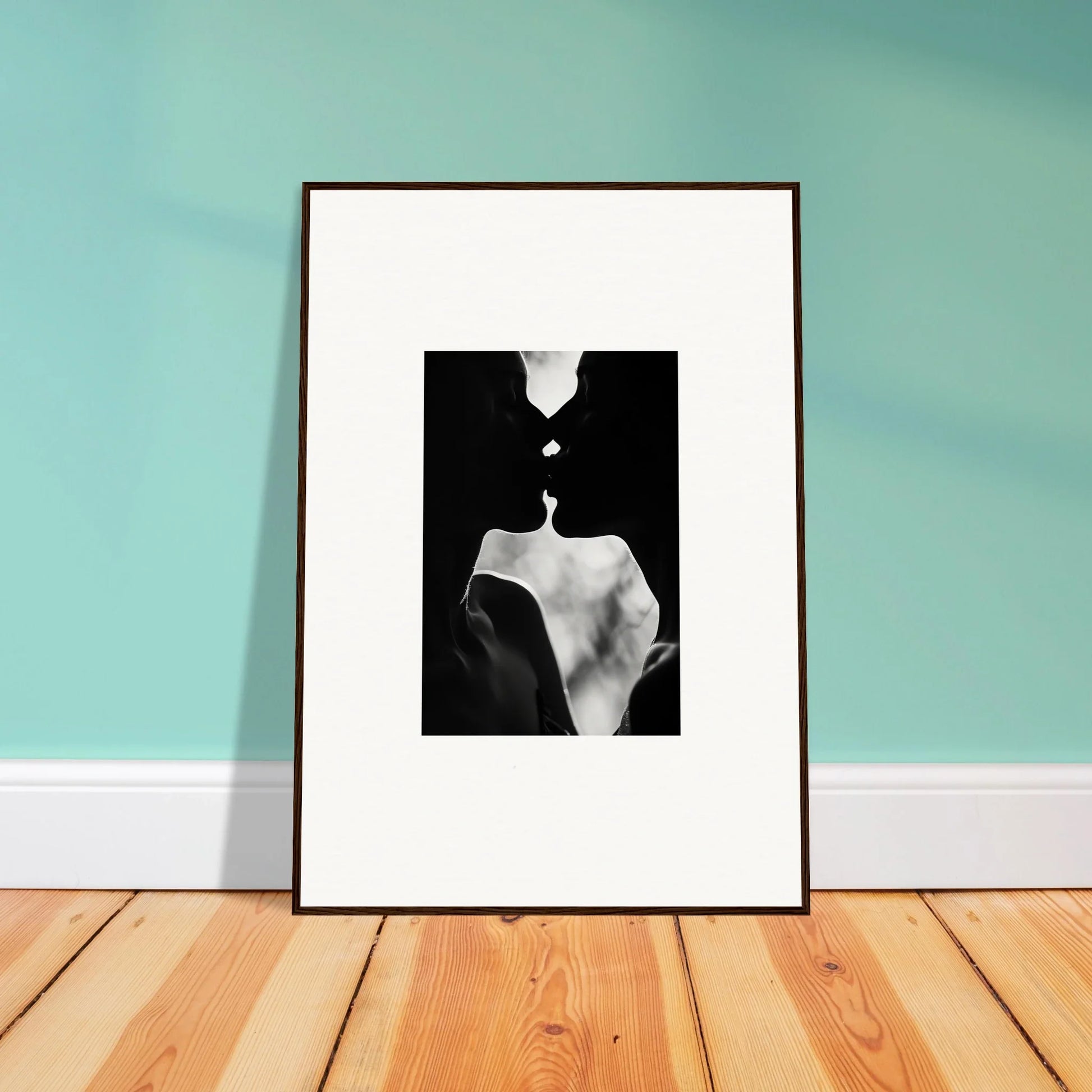 Framed wall art of Shadowy Dawn Nuance capturing a silhouetted kiss