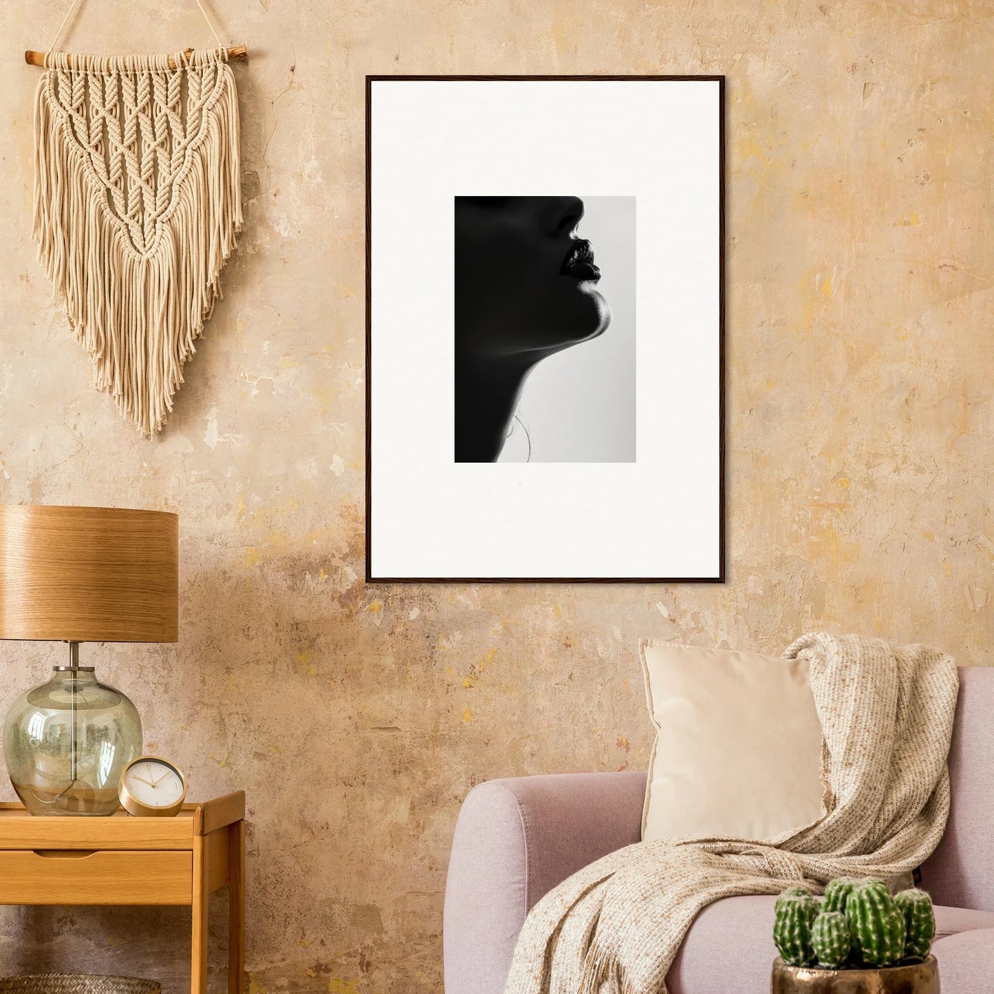 Black and white silhouette profile in a simple frame, Shadowed Whisper Immanence art