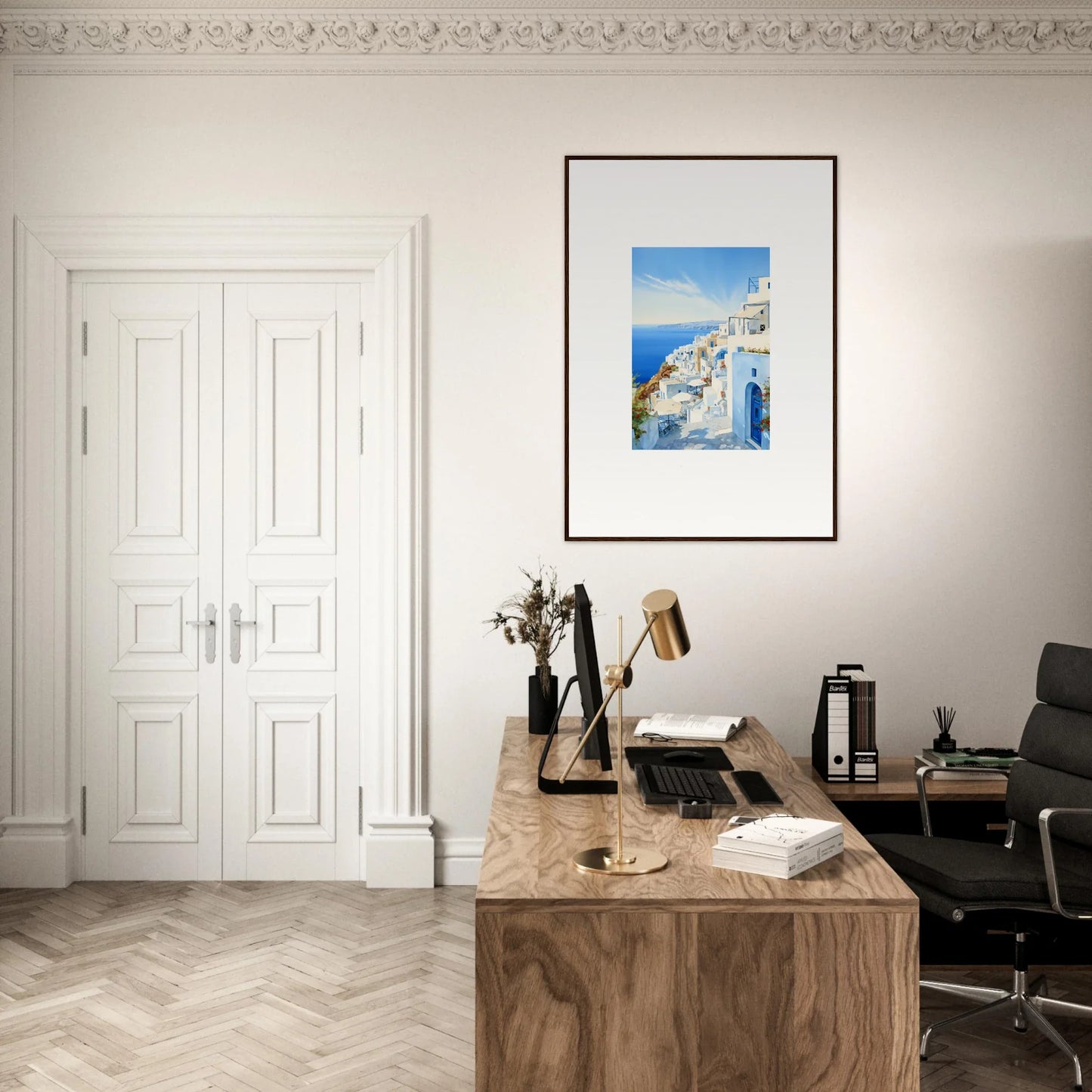 Wooden desk featuring a vintage typewriter and accessories from Mediterranean Serenity Remastered