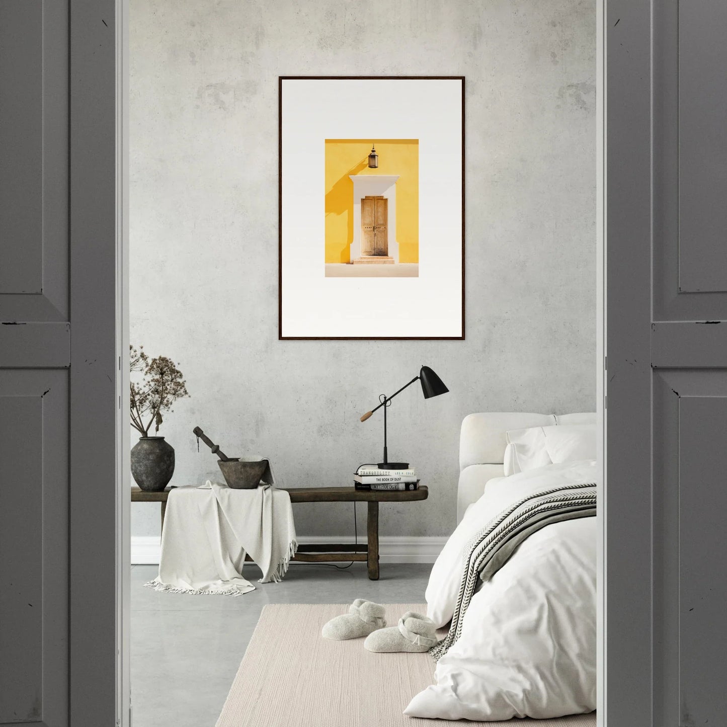 Framed wall art of a yellow bottle on gray, part of Golden Hue Portal special edition