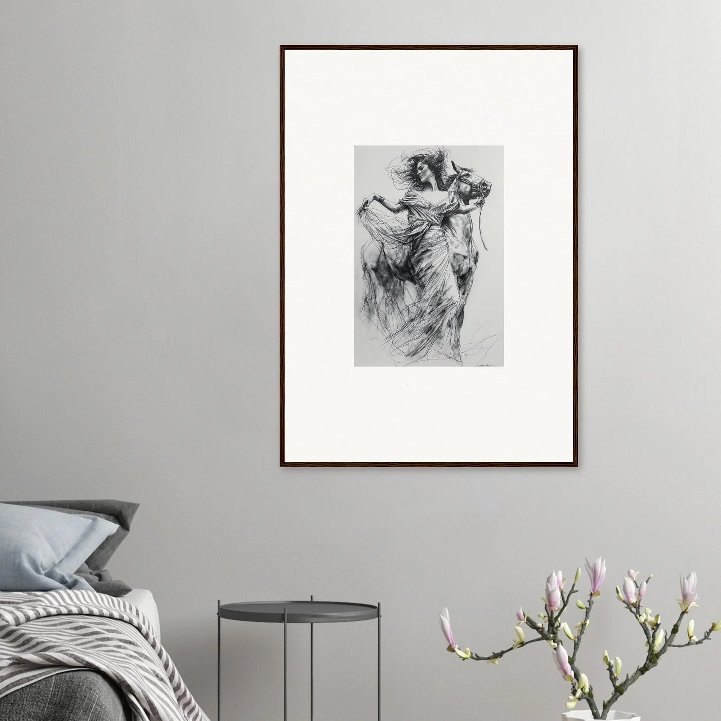 Framed wall art of dancing figures in Equestrian Ether Euphoria sketch, special edition art