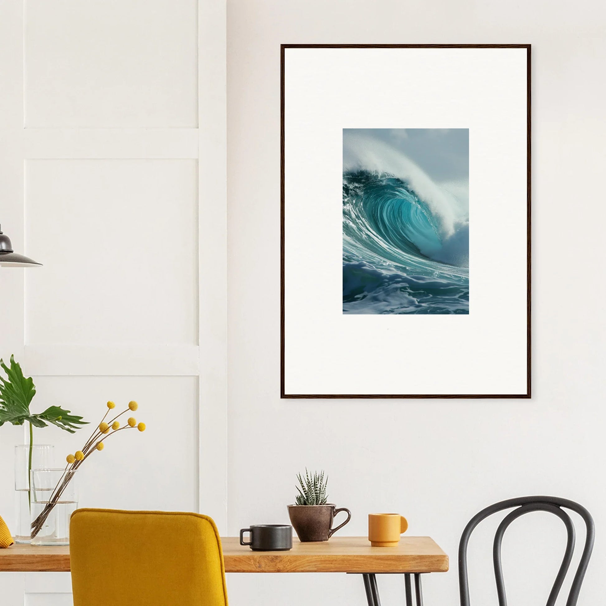 Framed wall art of a curling ocean wave for stylish room decoration in Whispering Oceans