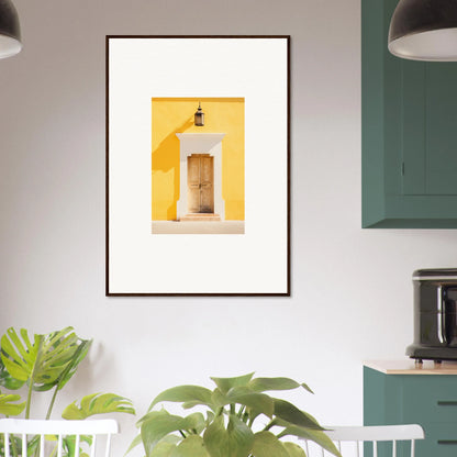 Framed wall art of a yellow doorway and lantern in the Golden Hue Portal design