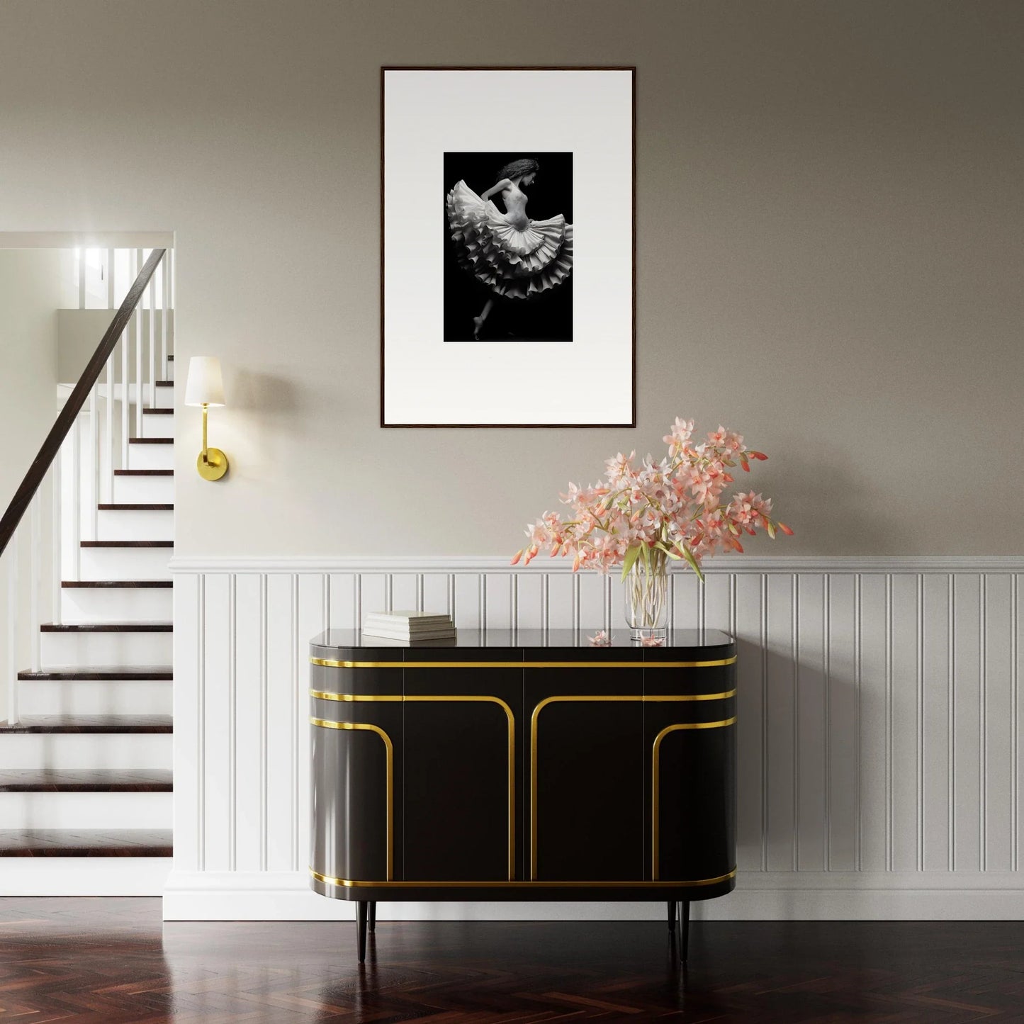 Art Deco black cabinet with gold trim, part of Ethereal Waltz Silence special edition