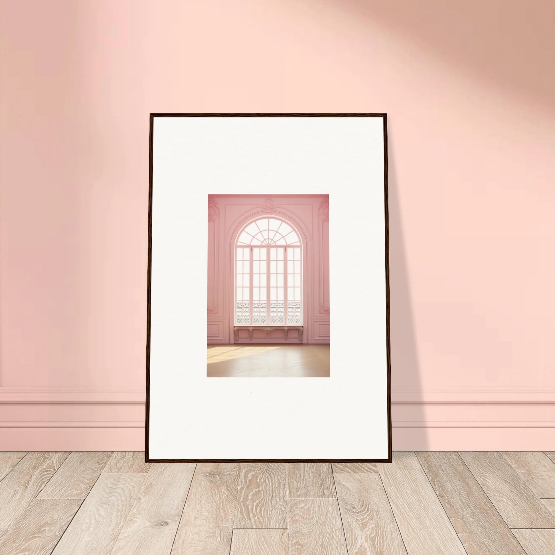 Framed wall art of an arched window on pink wall from Ether Balcon Evolvement collection