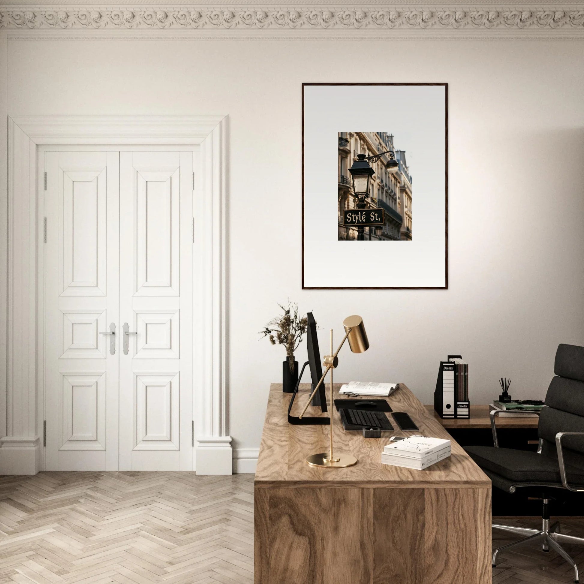 Stylöh Valbgrove wooden desk with typewriter and books, perfect for room decoration