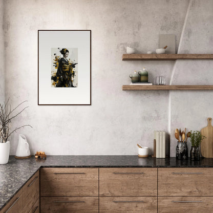 Stylish kitchen with natural wood cabinets and dark countertops - Send of Echoes special edition art™