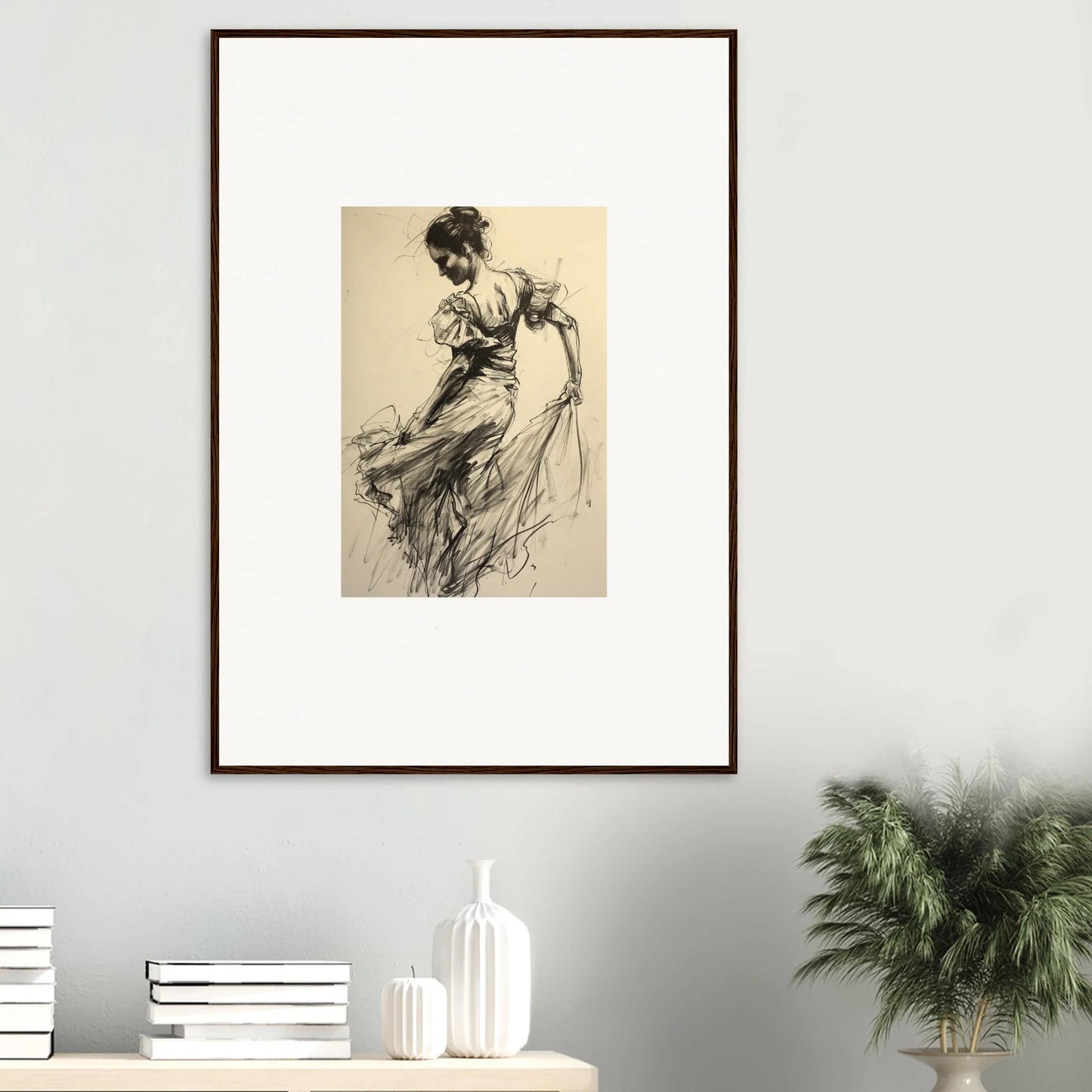 Framed sketch of a dancer in flowing dress for Shadow Waltz special edition art™