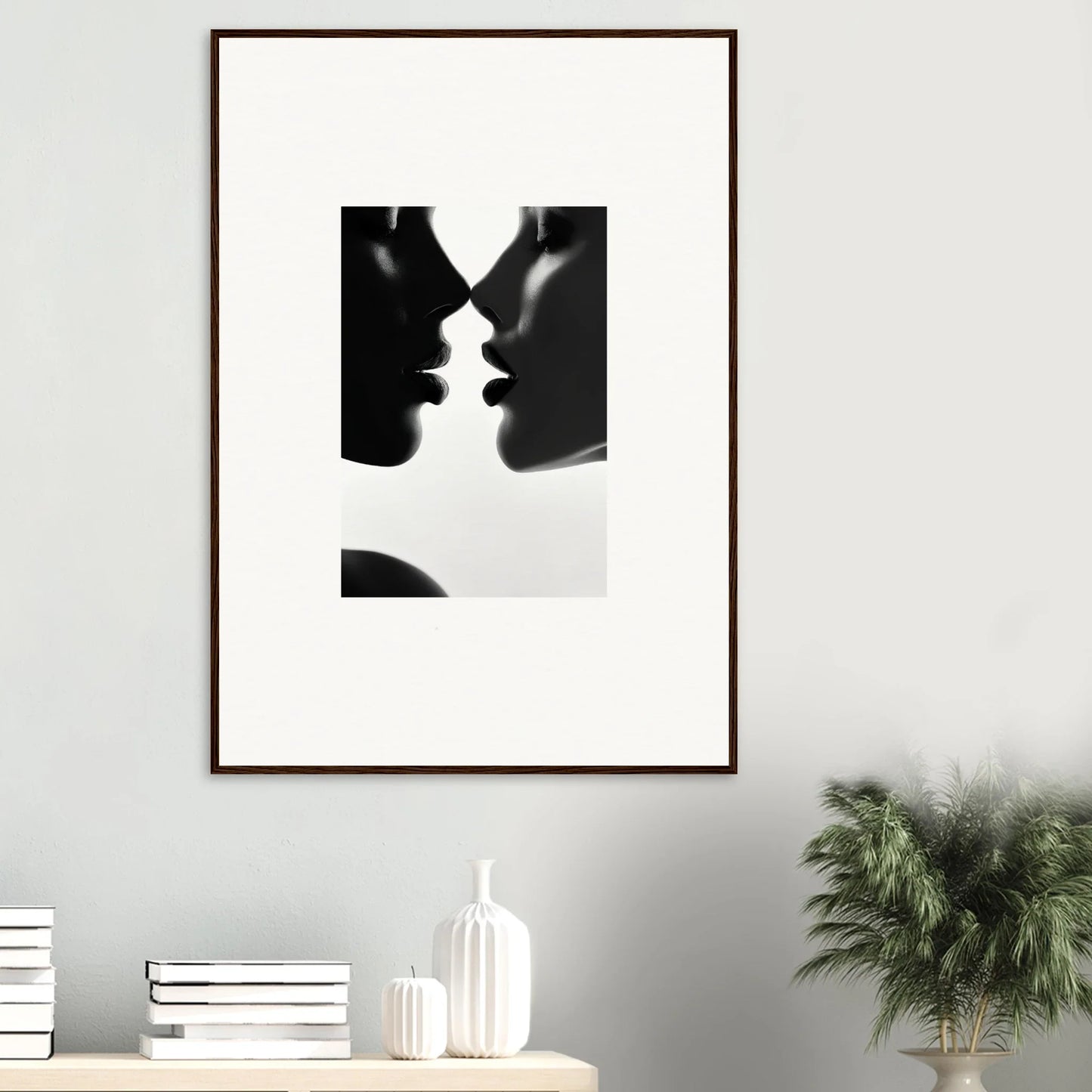 Framed black and white silhouette artwork of two profiles for premium framed wall decor