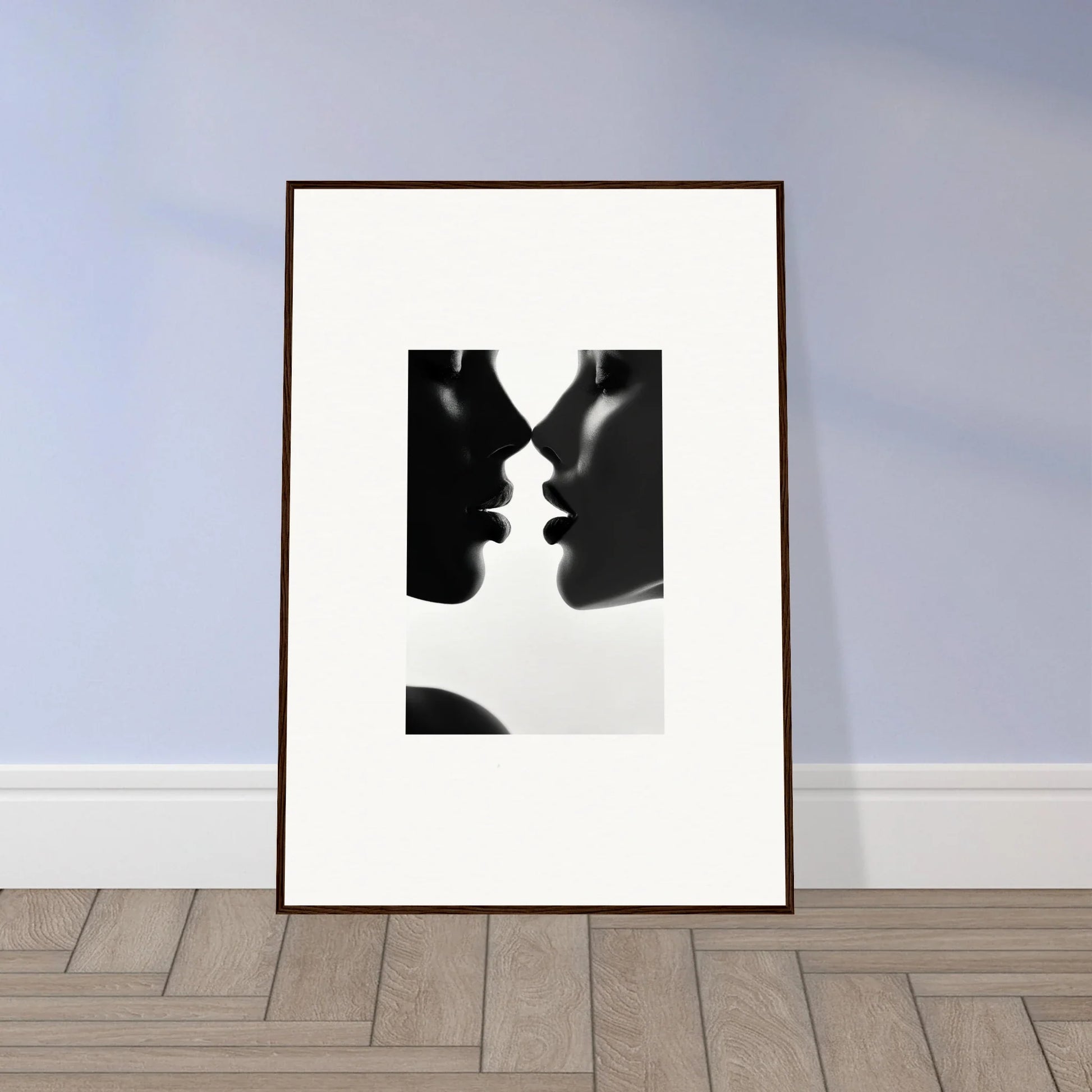 Black and white framed wall art print of two silhouetted profiles for Lattices of Ephemera