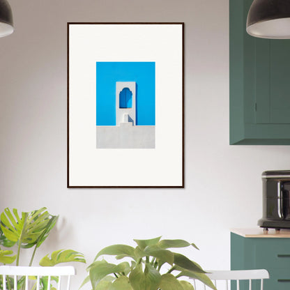 Framed Oikos Cerulean Aperturearches print of a blue archway on a white background