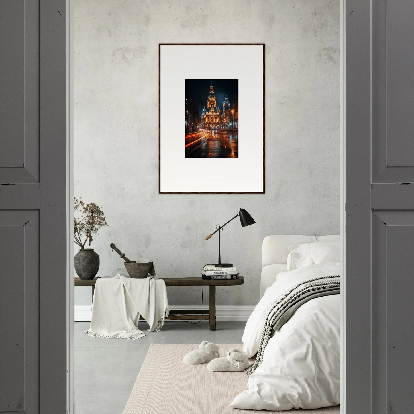 Framed photograph of a stunning illuminated cathedral at night for Midnight Highway Mirage