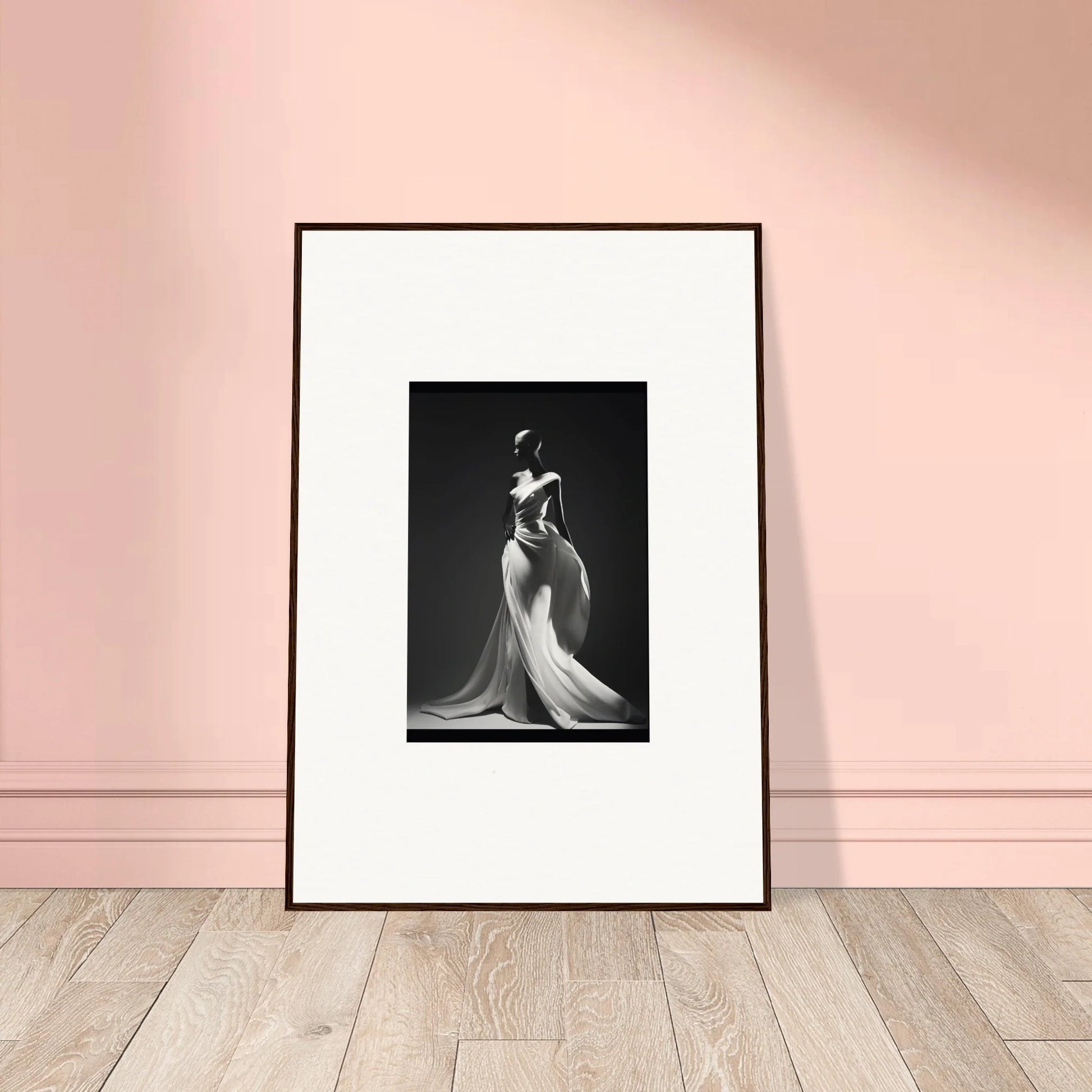 Framed black and white photo of Gossamer Ivory Whispers evening gown art™