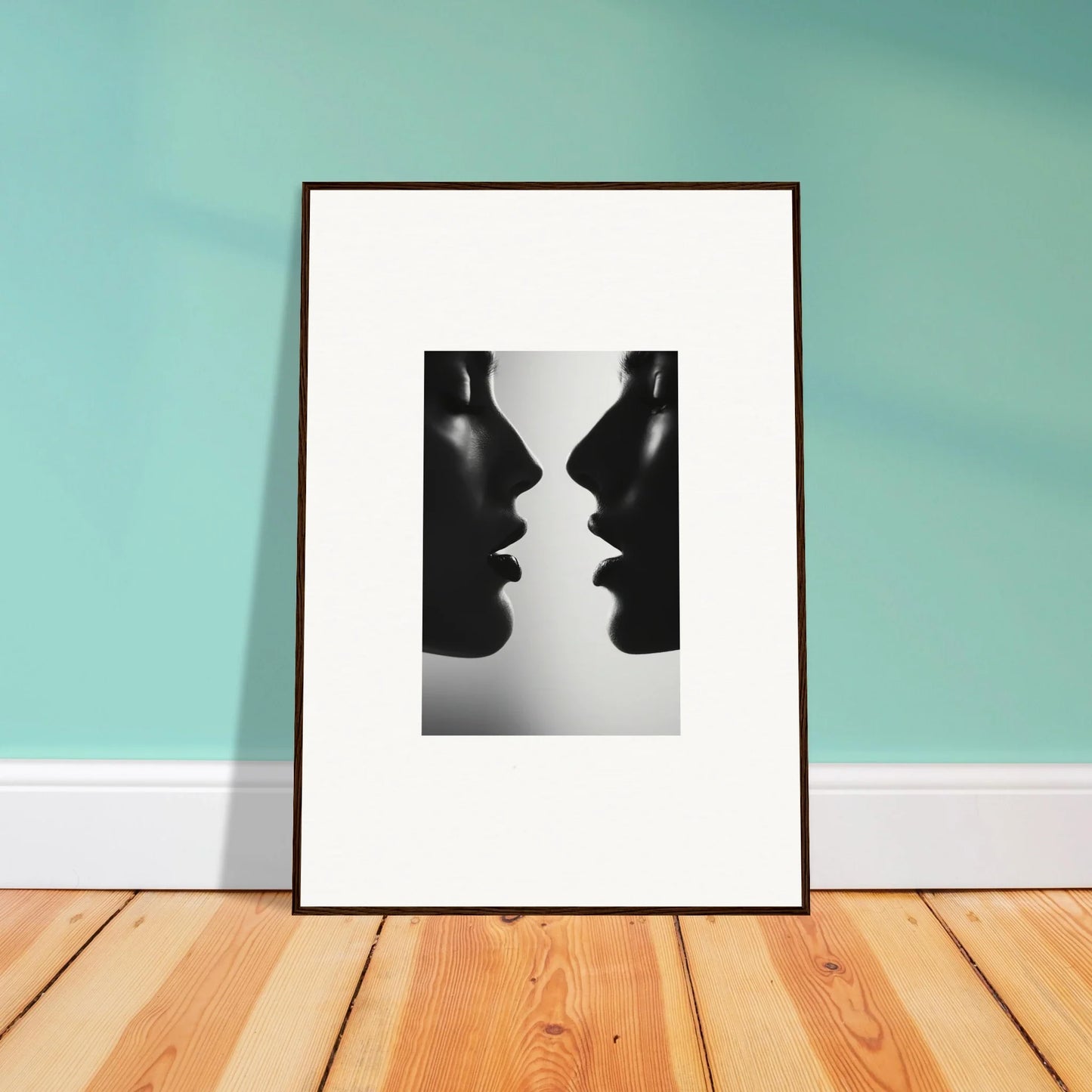 Black and white framed photo of two silhouettes for Symbiotic Echoes Flutter art