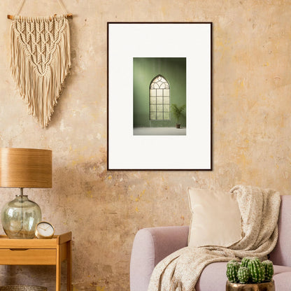 Framed art print of a gothic-style window in green lighting from Green Crescent