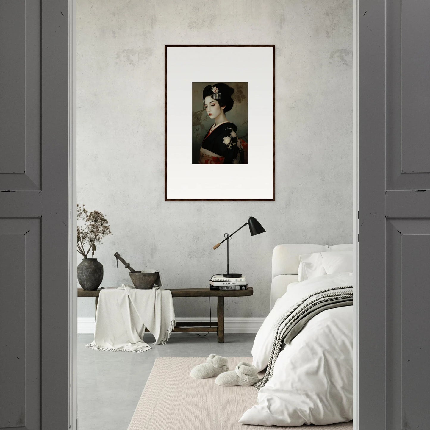 Framed wall art featuring a vintage portrait on a light gray wall, Cherry Dream Surrealism