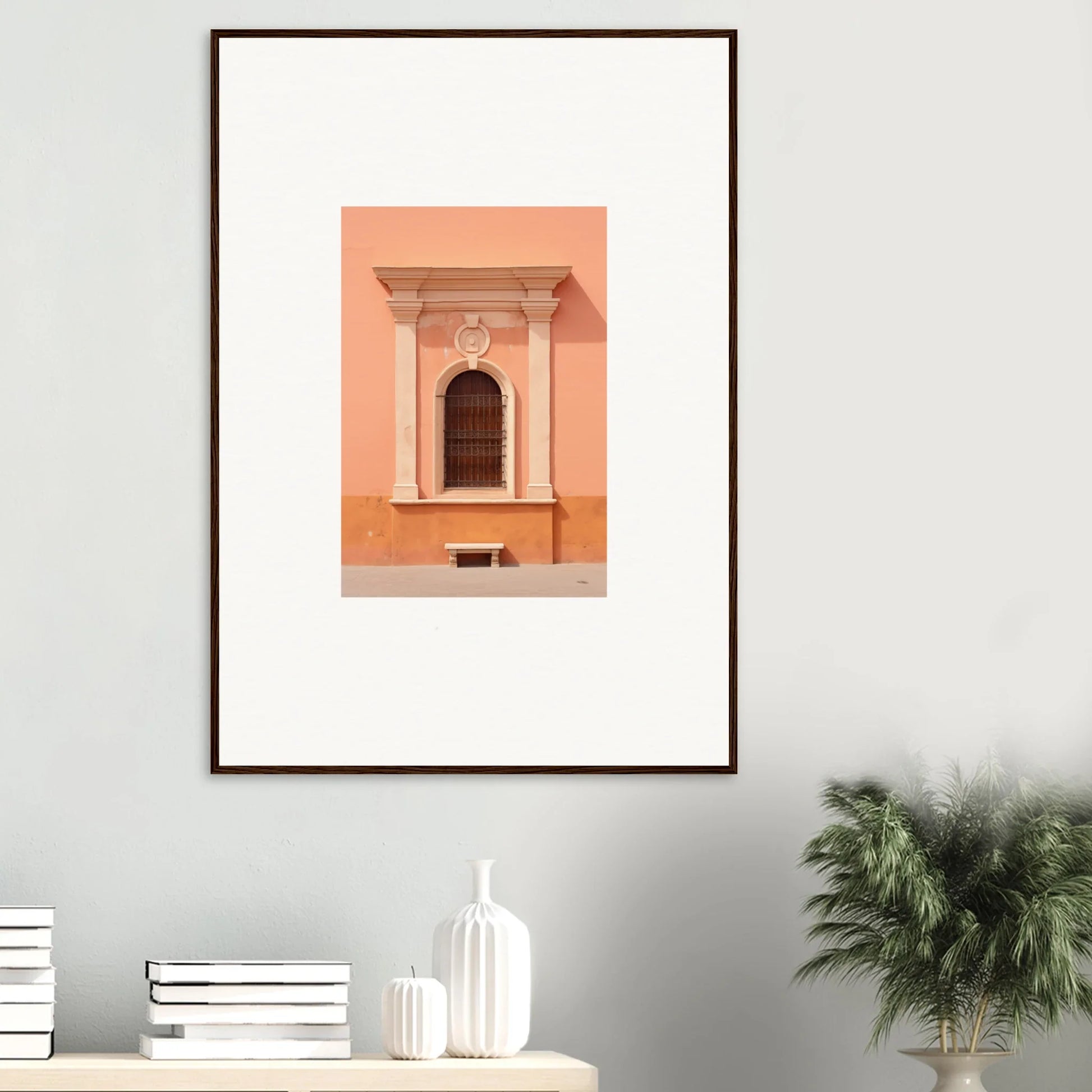 Framed wall art of a peach-colored window in Silent Sunset Oblique special edition art™