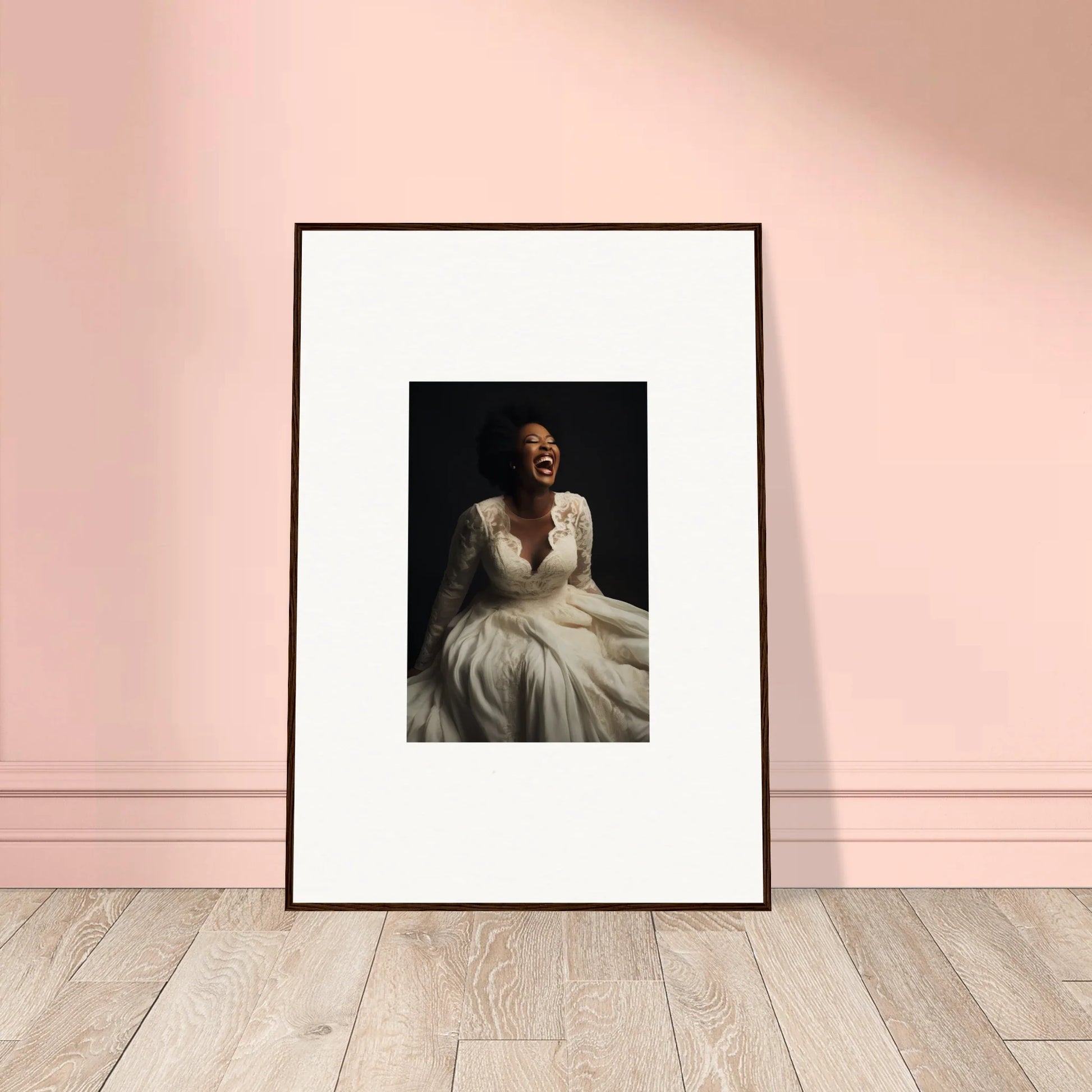 Framed black and white wedding dress portrait from Luminescent Joy Echoes premium art™