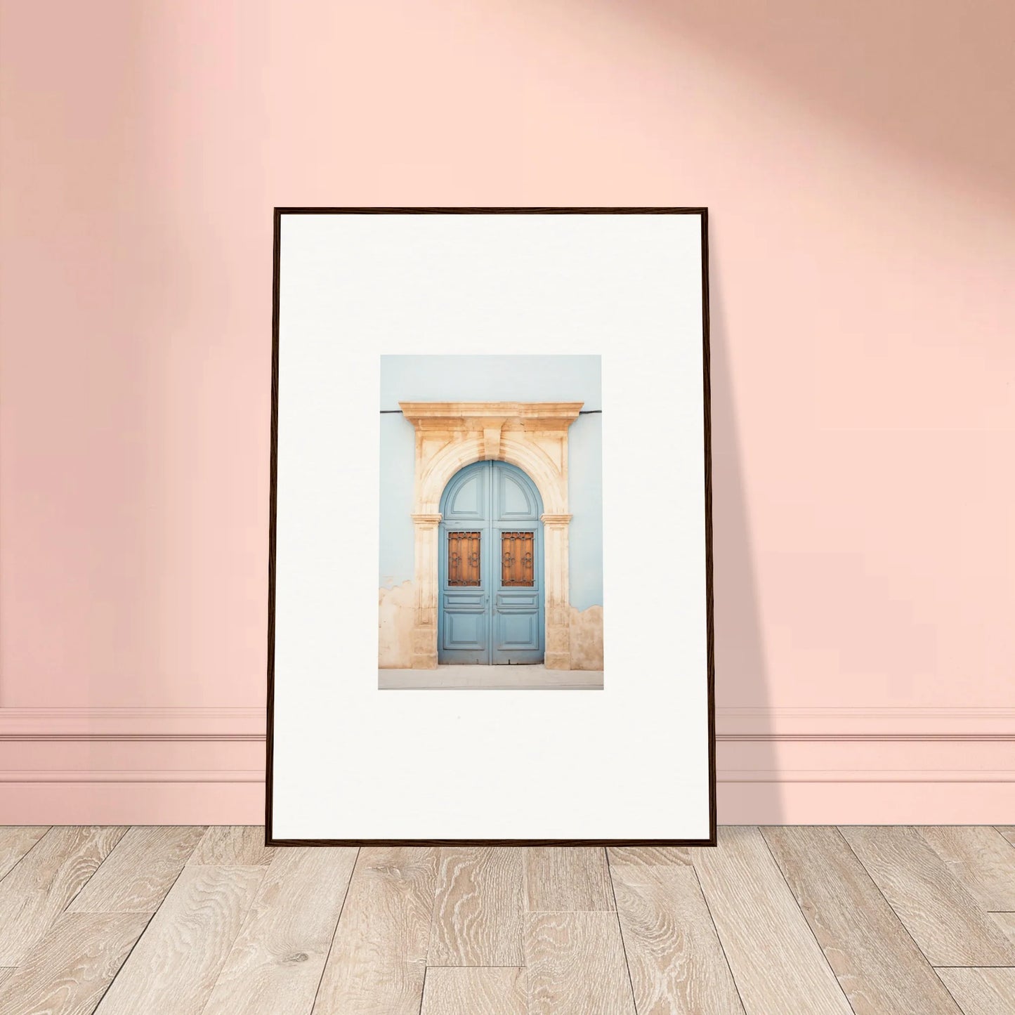 Framed photograph of a blue vintage door in special edition art for premium walls