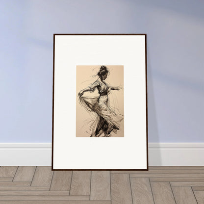 Framed charcoal sketch of a dancer in motion from Ephemeral Whirling Arcade