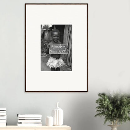 Framed wall art of a child in a grass skirt for Chromatic Joy Ancients special edition