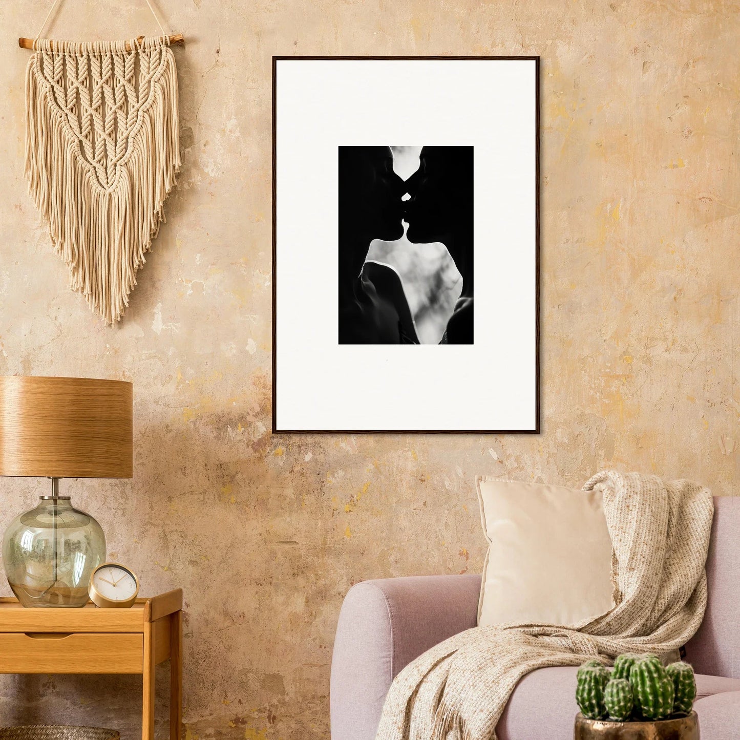 Black and white silhouettes in Shadowy Dawn Nuance framed wall art for a cozy vibe