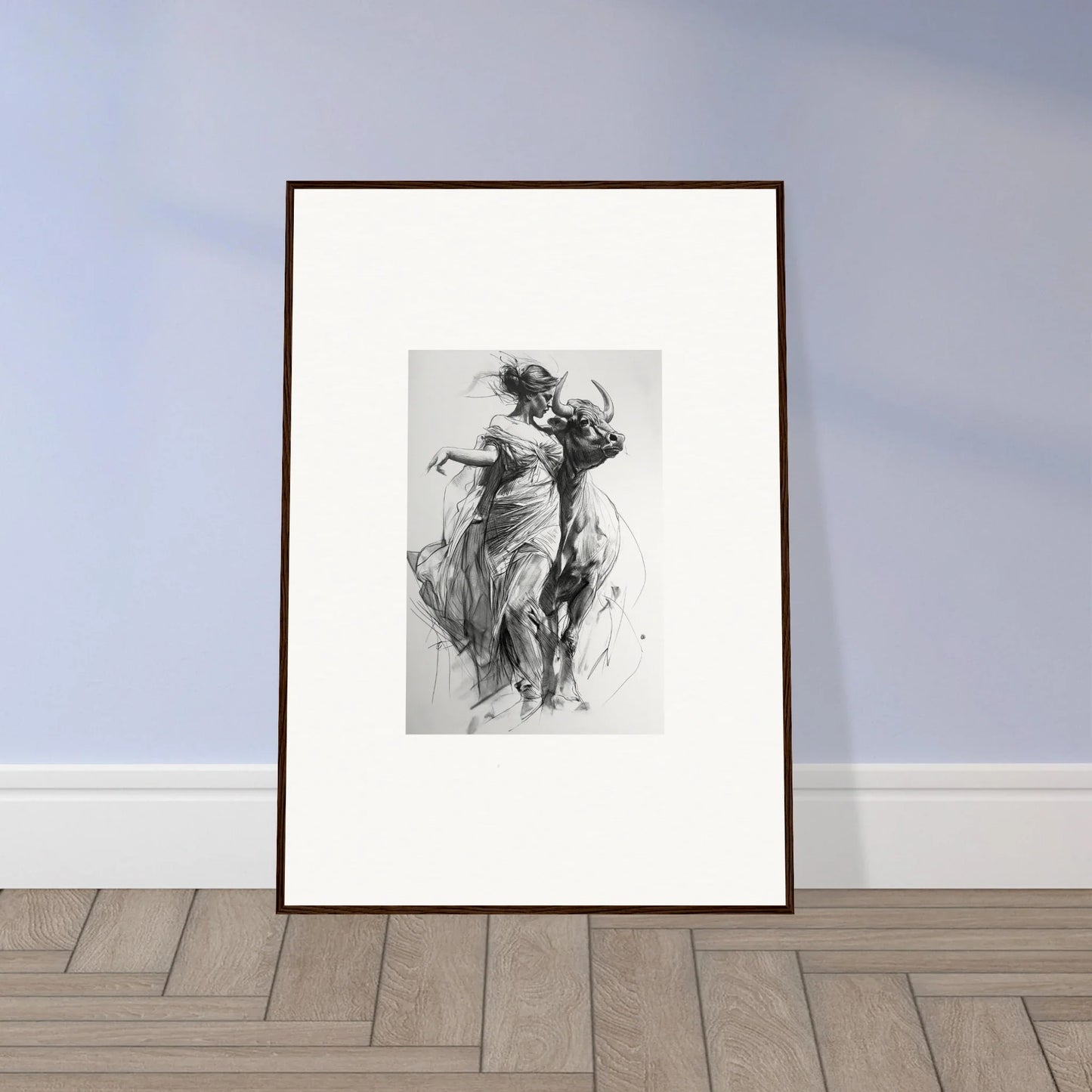 Framed wall art of a dynamic figure in flowing fabric from Forest Flame Dance special edition