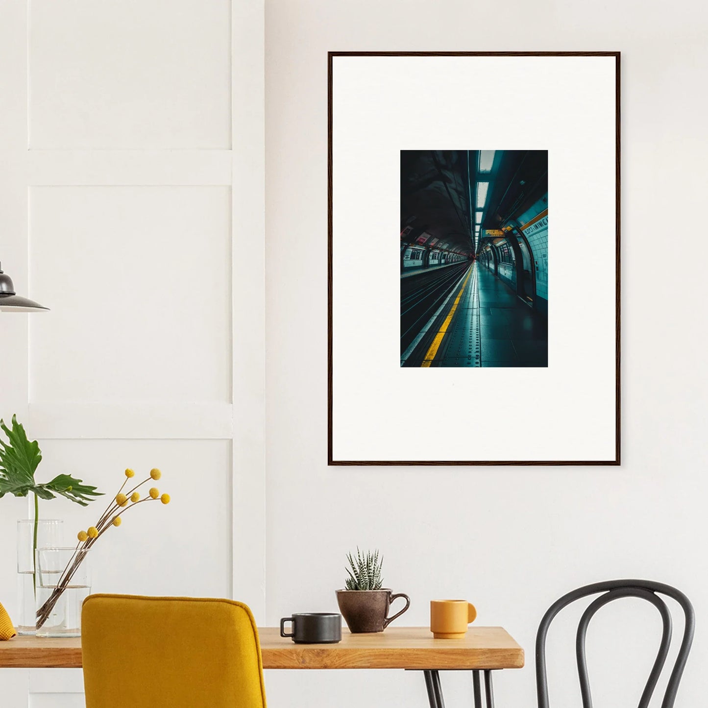 Framed photograph of a moody subway platform with blue lighting for Portal Echo Anatomy