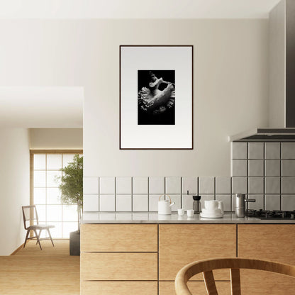 Framed black and white Swirled Dream Dancer on a white wall showcasing premium art