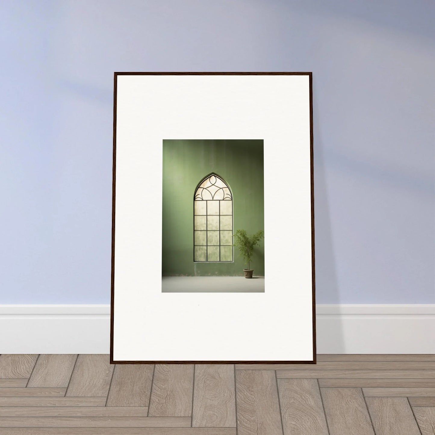 Framed art print of a gothic window in Green Crescent special edition art™