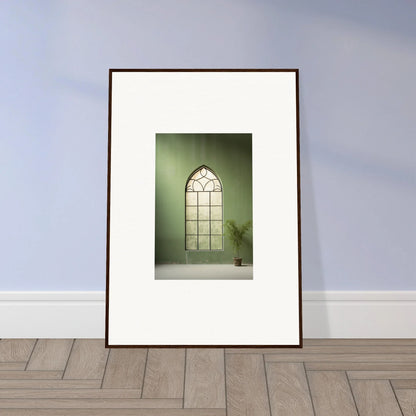 Framed art print of a gothic window in Green Crescent special edition art™