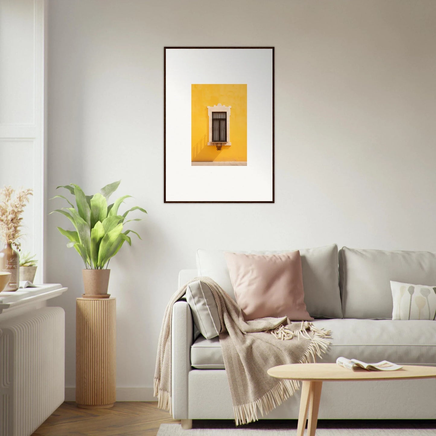 Framed photo of a yellow wall and window in the special edition art, Window’s Giallo Reverie