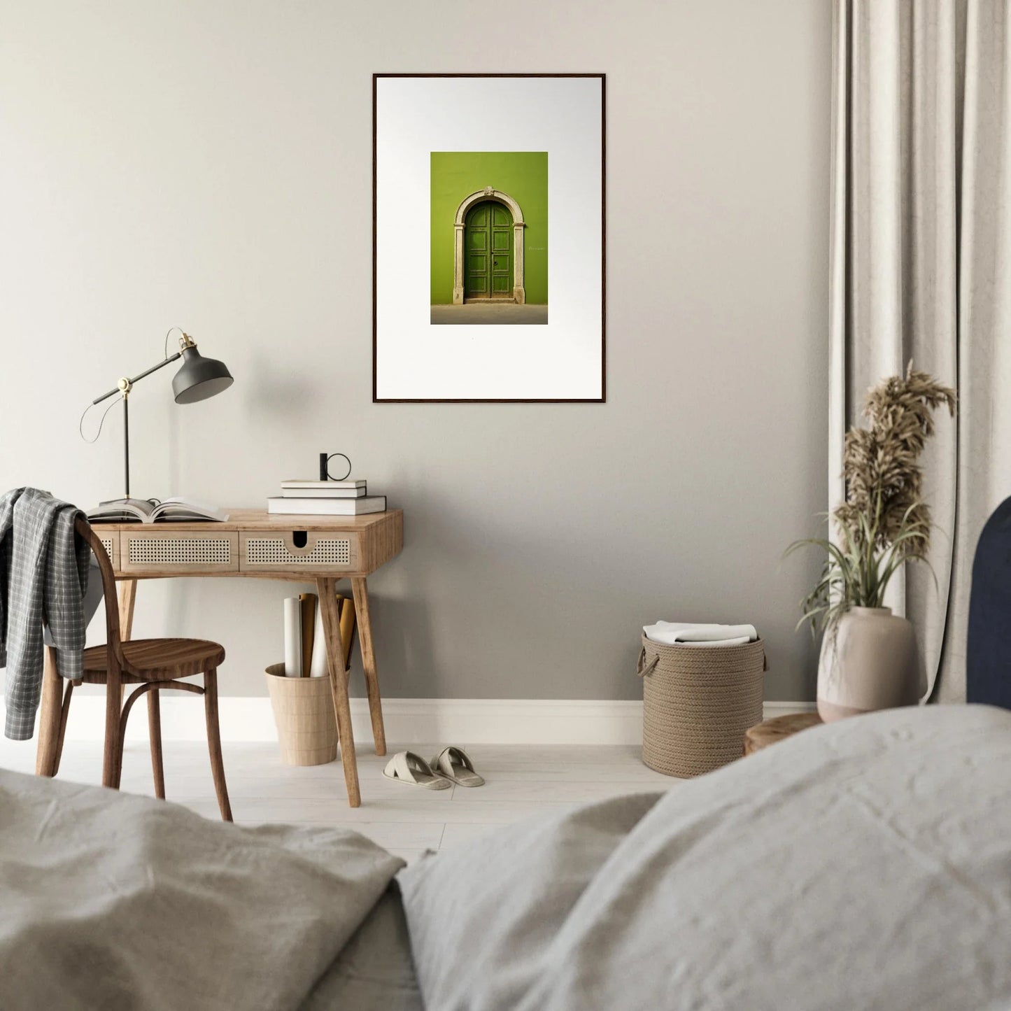 Framed photo of a bright green door from the Vert Barcode Reverie special edition art™