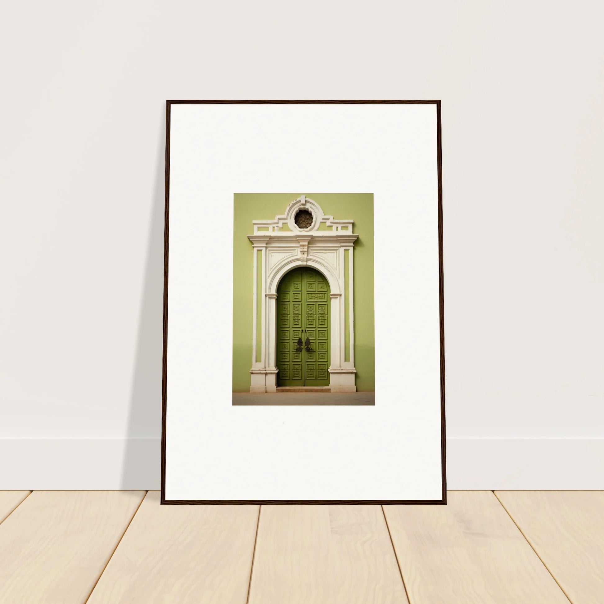 Framed photo of an ornate green door showcasing Verdant Sentry Whispers art style