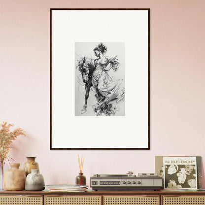 Framed black and white sketch of a dancer in flowing dress from Thoughts Unbridled Dance