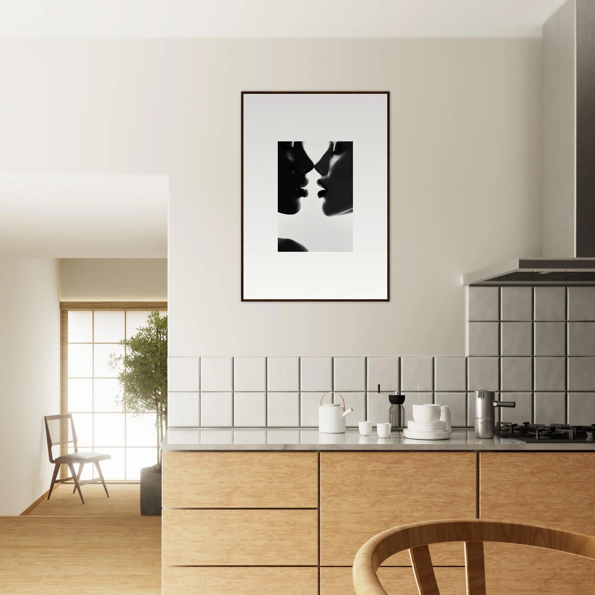 Black and white abstract art print of profiles titled Ephemeral Echoes Touch special edition