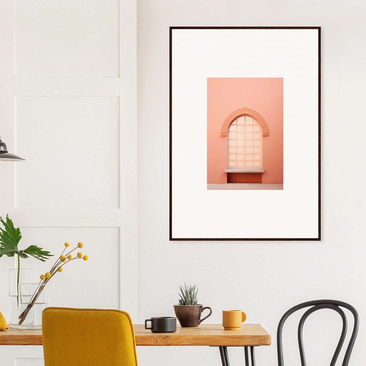 Framed wall art of a pink archway with white tiles from Windows Morning Whisper