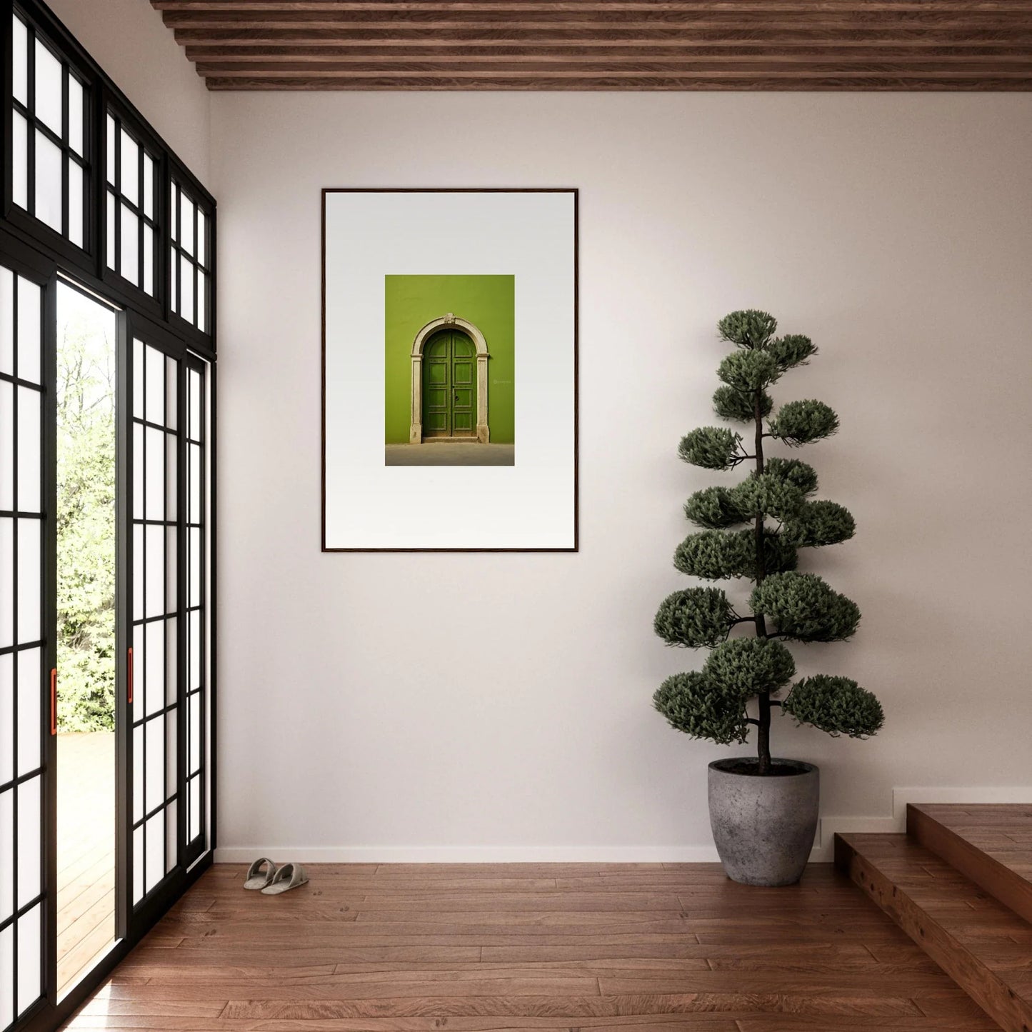 Framed photograph of a green arched doorway for the Vert Barcode Reverie collection